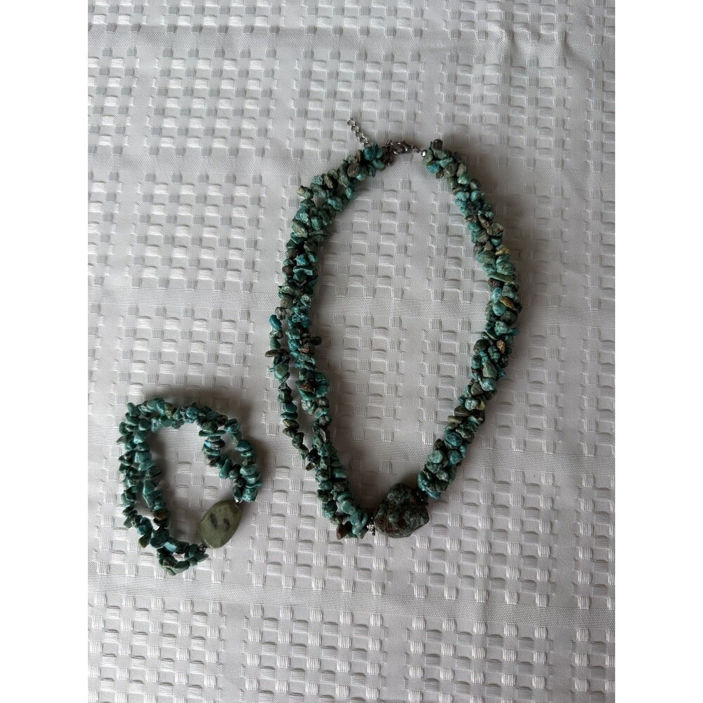 Turquoise Stone Necklace Set with Matching Earrings Women Jewelry